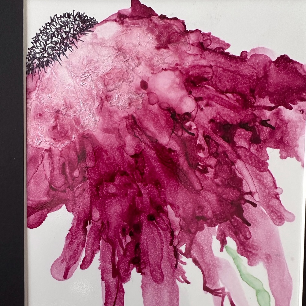 Hand crafted magenta one of a kind botanical abstract alcohol ink painting - Picture 12 of 12